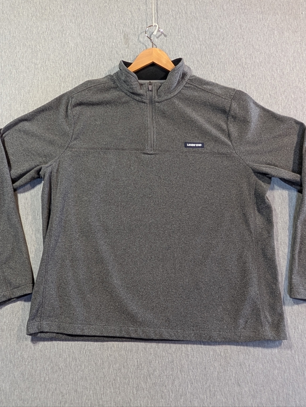 Lands' End Fleece Pullover Sweater Men's XLT Gray 1/4 Zip